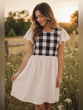 Cottagecore Gingham ROOLEE  Puff Sleeve Dress Prairie Core Size Small